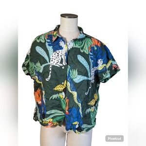 Christian Siriano NY oversized tropical linen short sleeve top sz Large